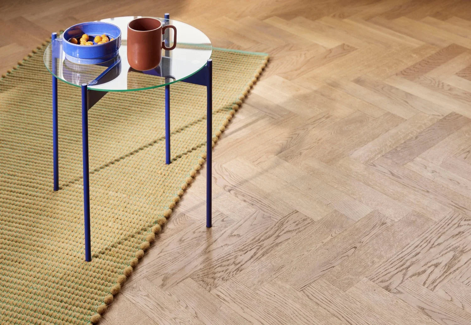 Hübsch blue table with glass top