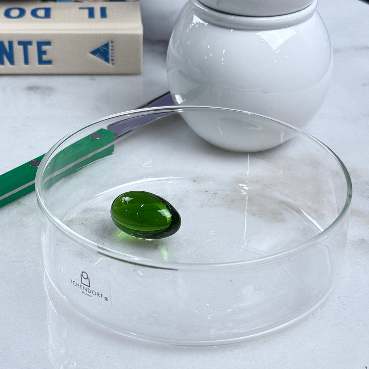 Clear Little Bowl with Green Olive