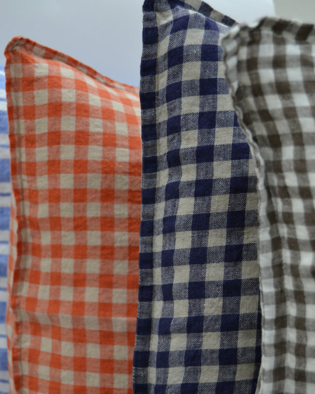 French Cushion Cover Flax Navy Gingham