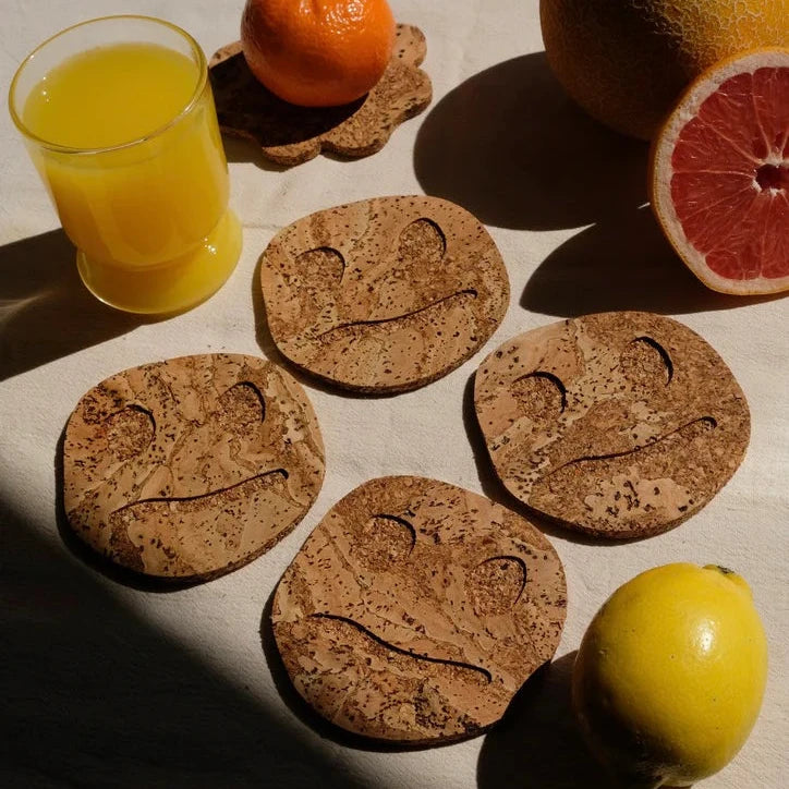 Oscar Cedon Smiley Confused Cork Coasters 4-p