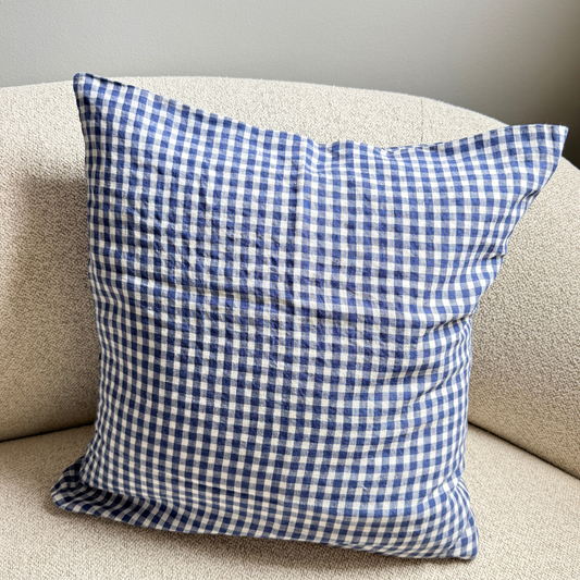 French Cushion Cover Blue Gingham