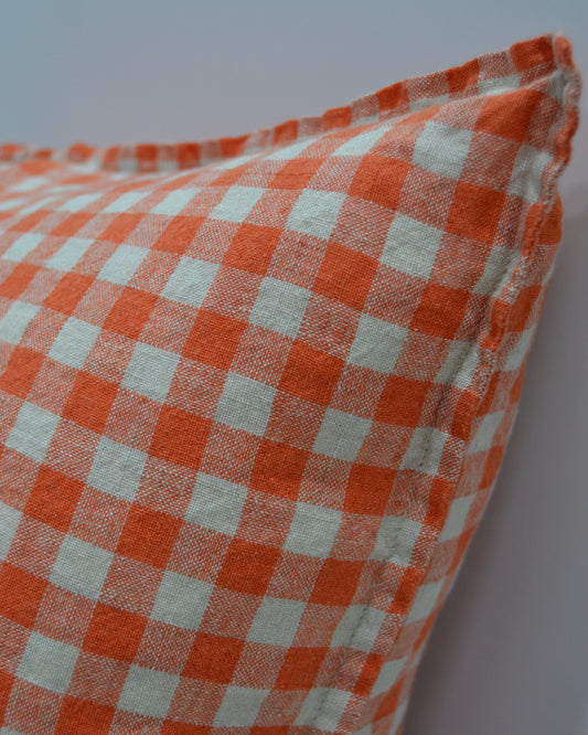 French Cushion Cover Orange Flax Gingham
