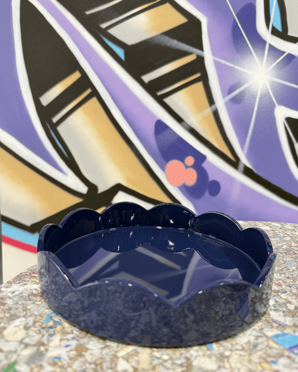 Scalloped Small Round Tray Navy