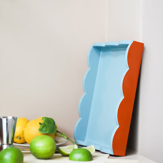 Scalloped Tray Orange & Chambray