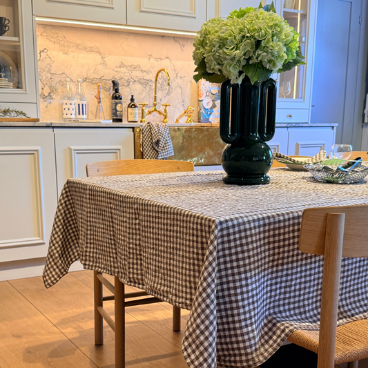 French Linen Table Cloth Brown Gingham