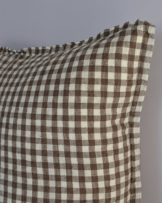 French Cushion Cover Brown Gingham