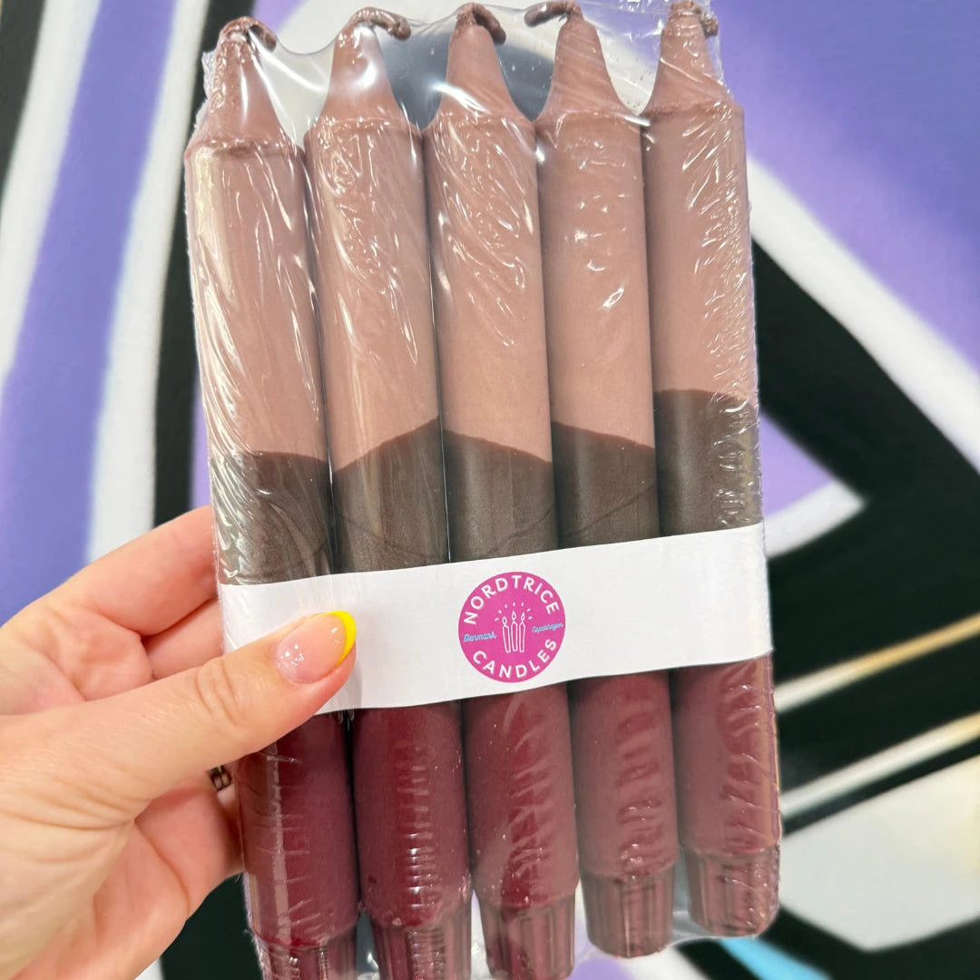 Stearinlys Beige og Burgunder 5-pk