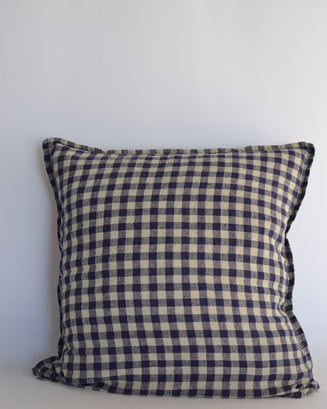 French Cushion Cover Flax Navy Gingham