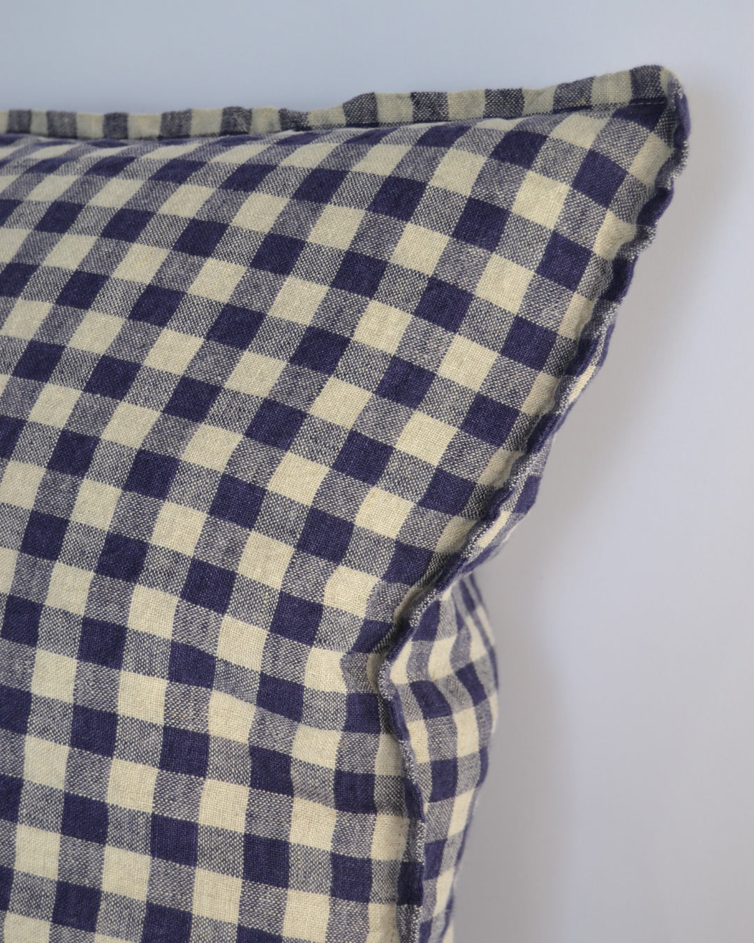 French Cushion Cover Flax Navy Gingham