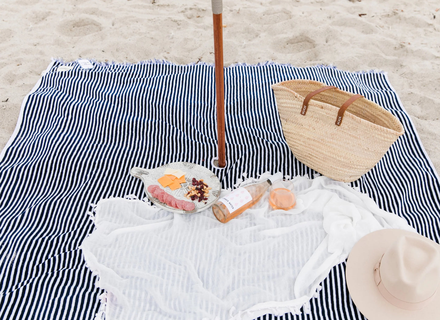 Beach Blanket Navy Blue Stripe