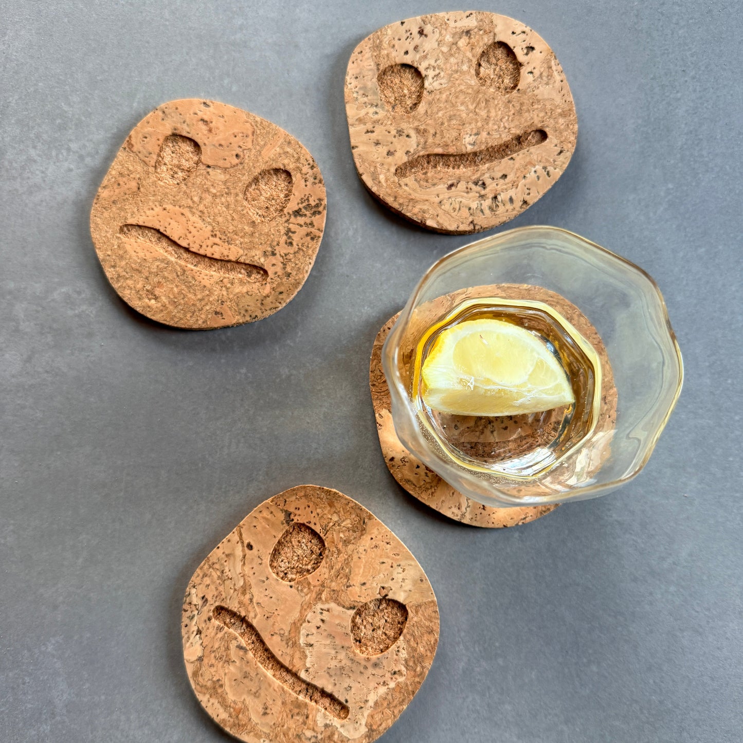 Oscar Cedon Smiley Confused Cork Coasters 4-p