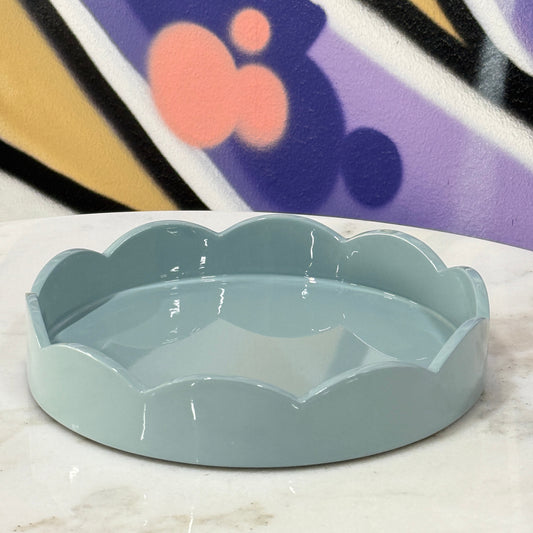 Scalloped Small Round Tray Pale Denim