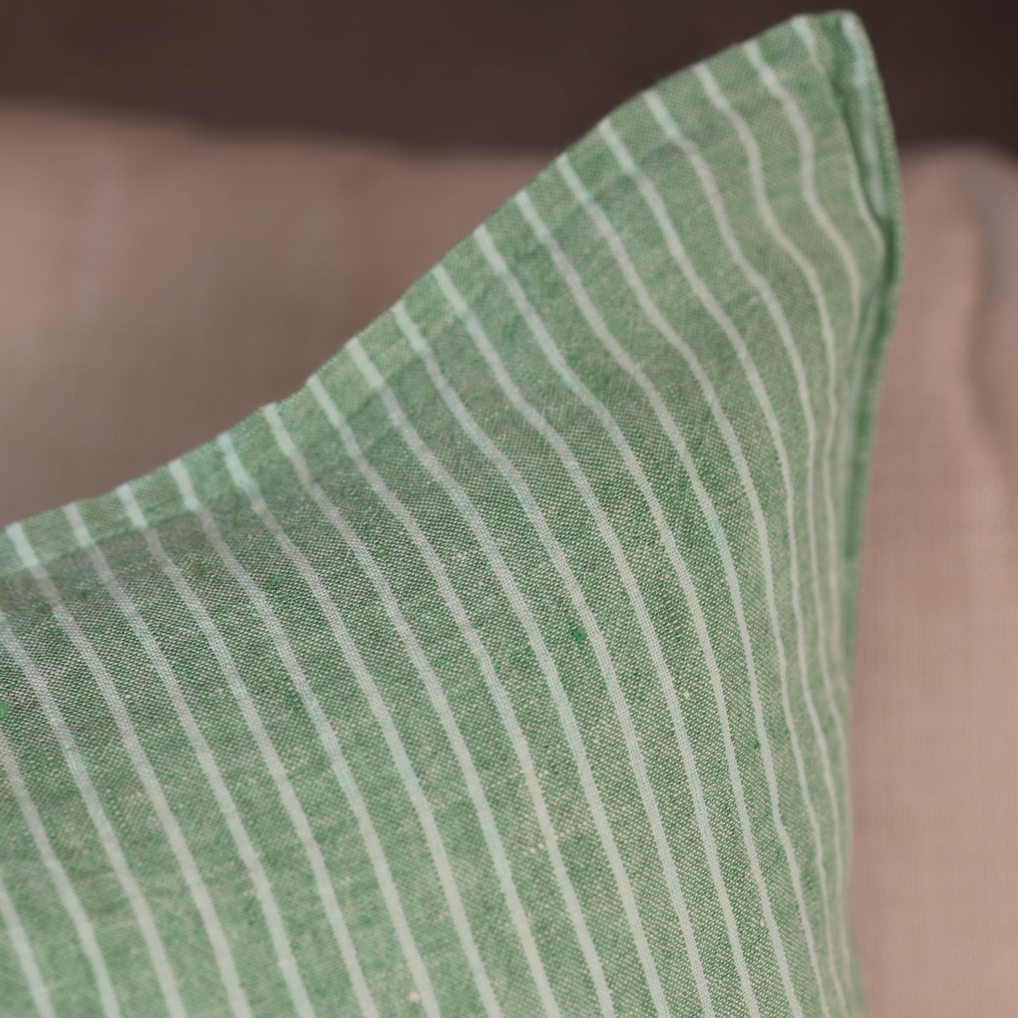 French Cushion Cover Green Chambray Stripe
