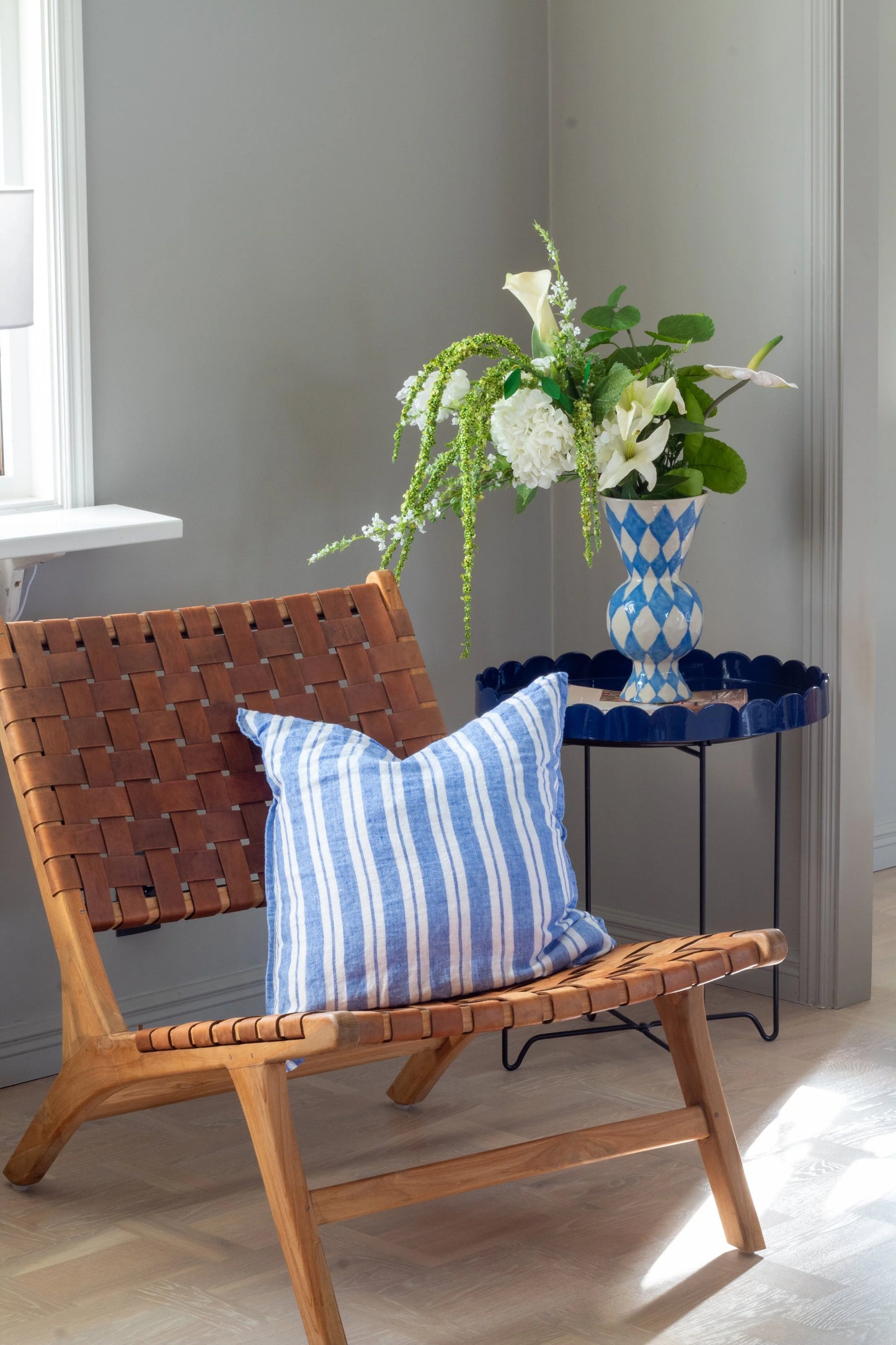 French Cushion Cover Large Blue Stripes