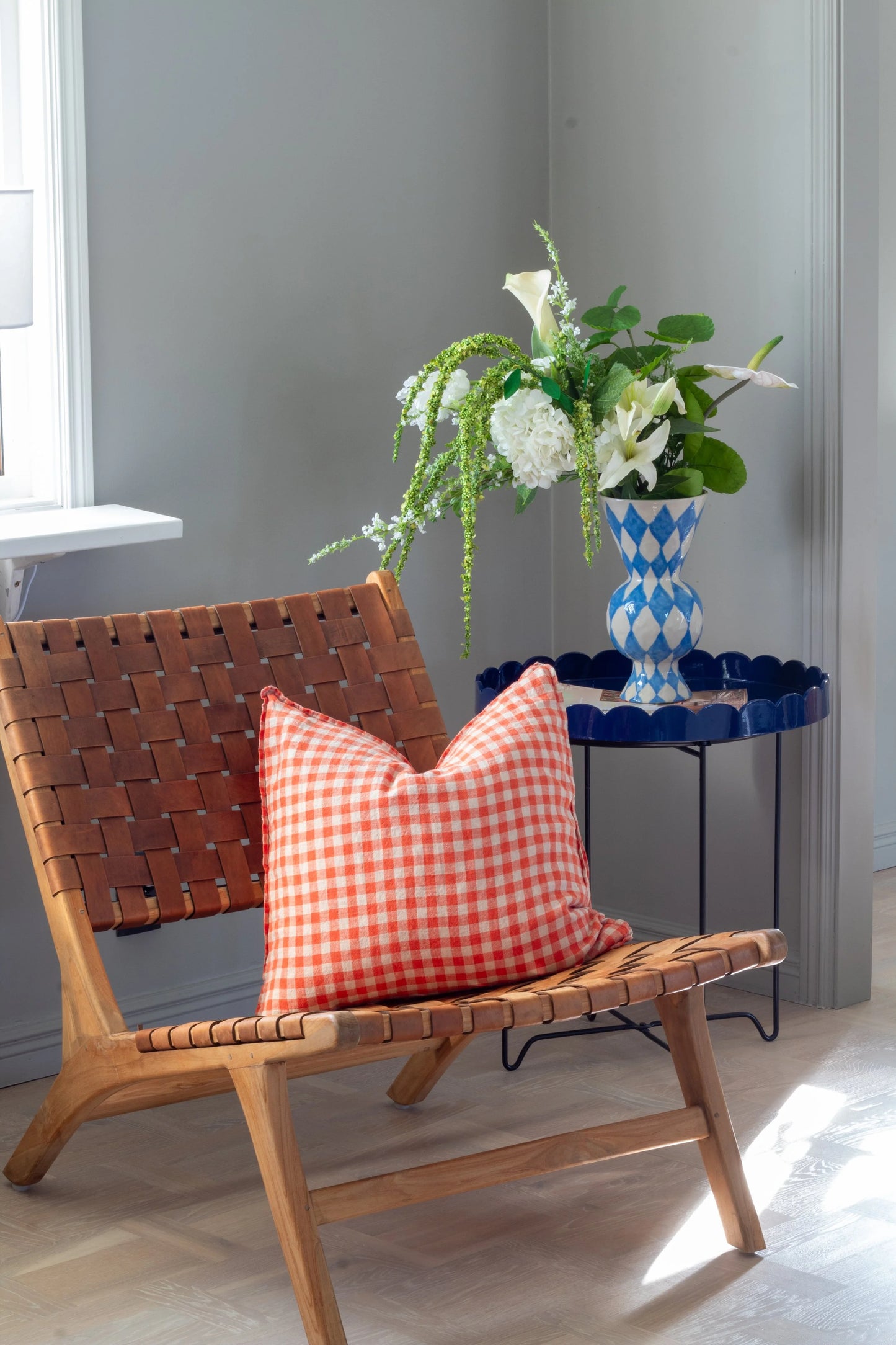French Cushion Cover Orange Flax Gingham