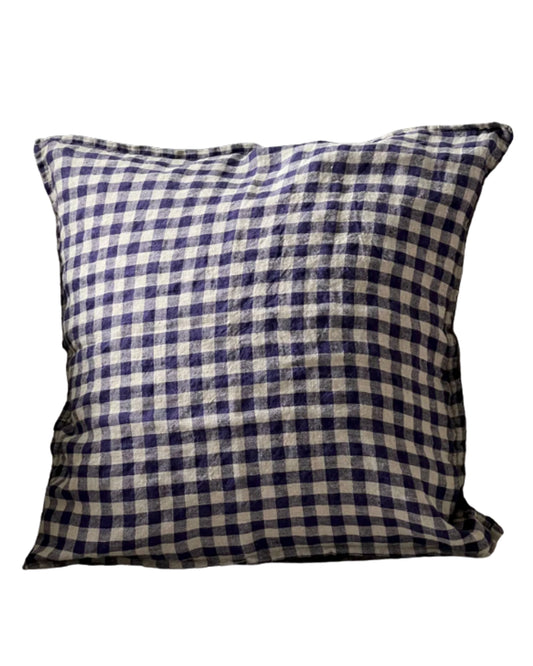 French Cushion Cover Flax Navy Gingham