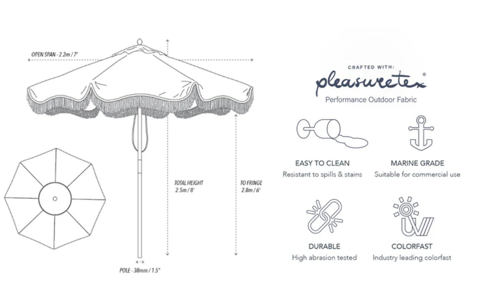 Market Fringed Umbrella Navy Blue Stripe