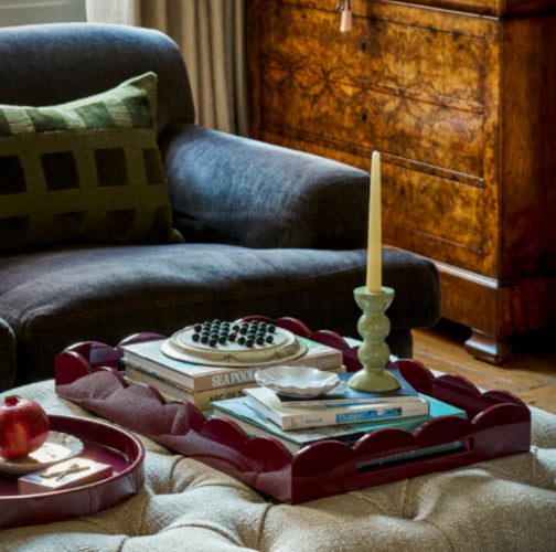 Scalloped Large Tray Burgundy