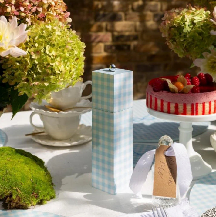 Blue Gingham Salt & Pepper Mill