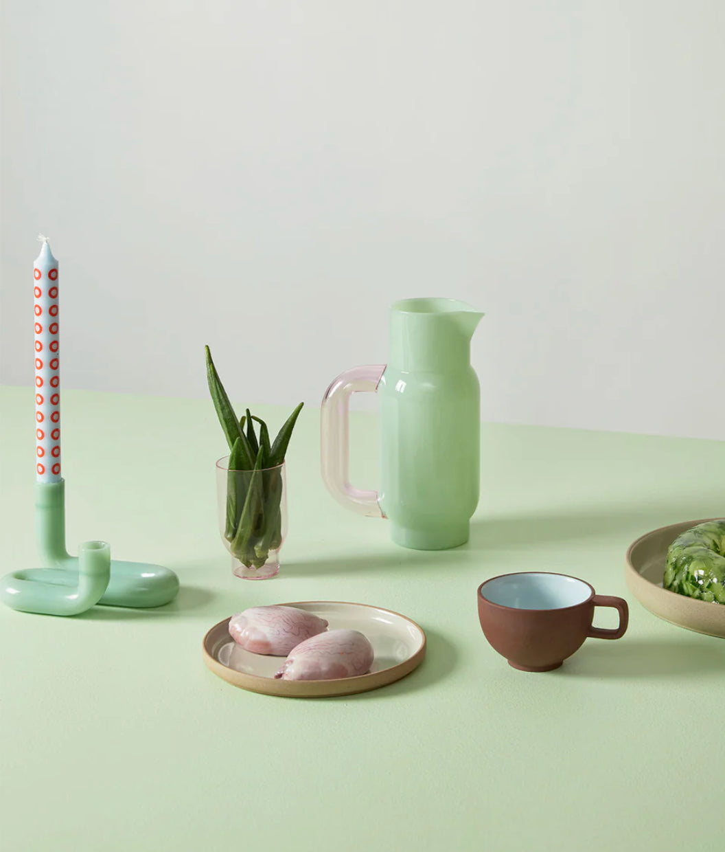 Wave Candle Holder Milky Jade