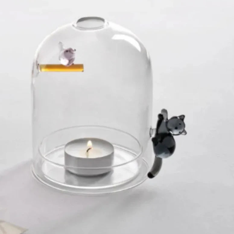 Cat & Bird Tea Candle Light Holder