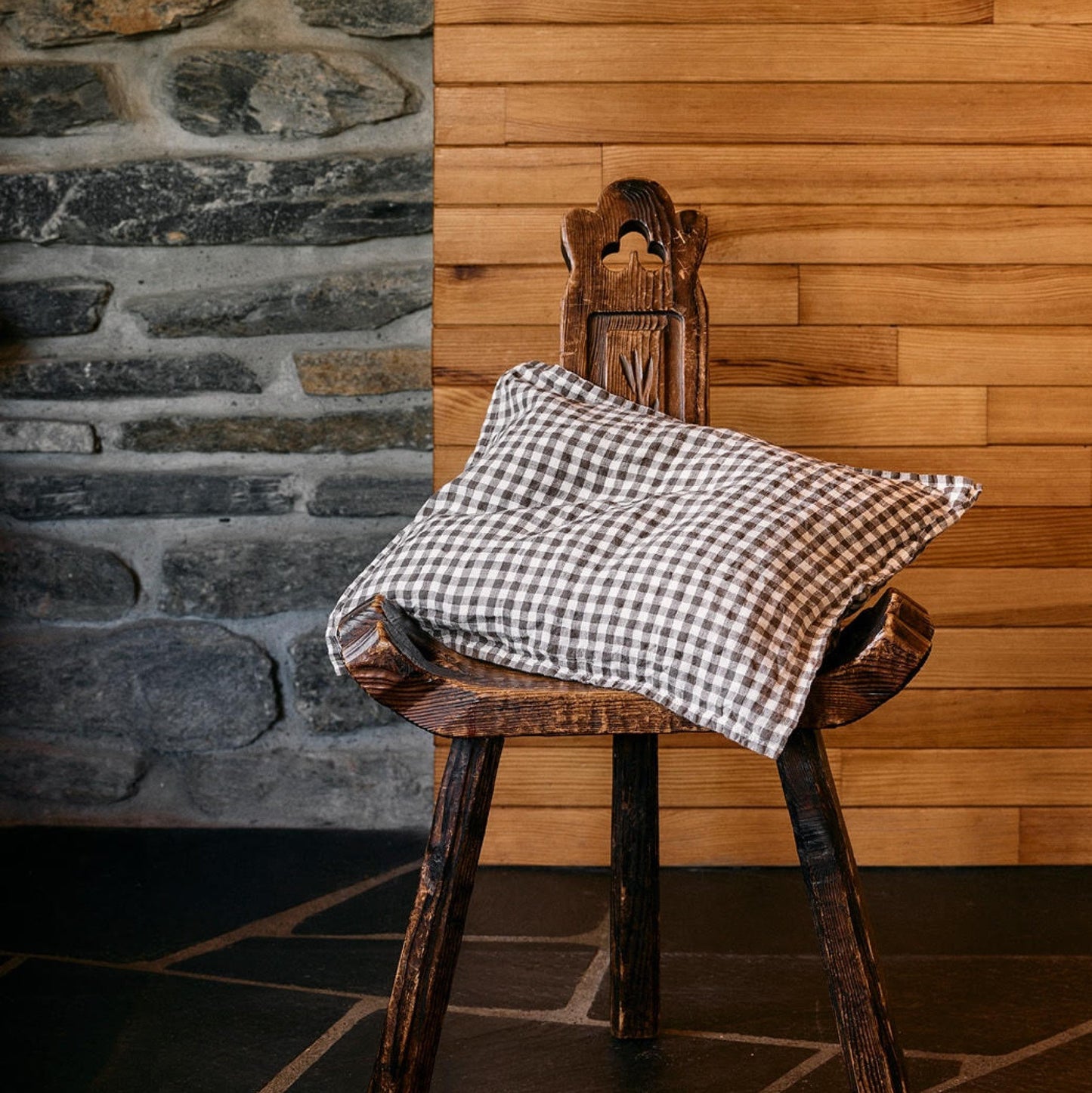 French Cushion Cover Brown Gingham