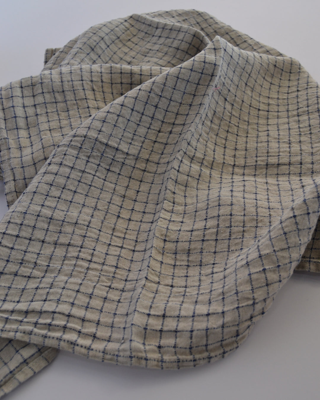 Tea Towel Flax Blue Checks