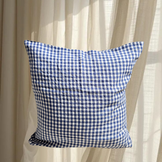 French Cushion Cover Blue Gingham