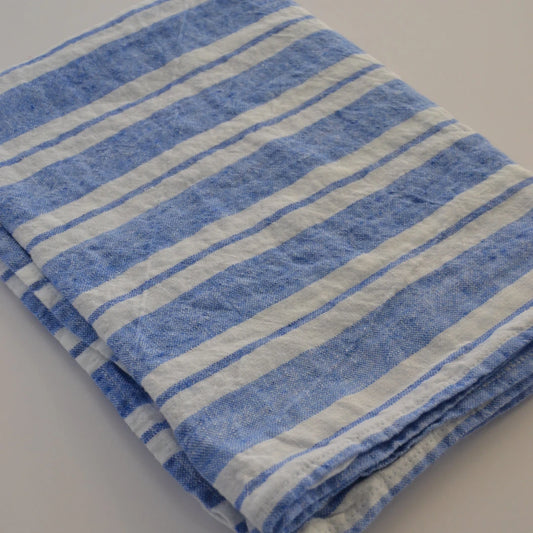 Torchon de cuisine en lin français à grandes rayures bleues