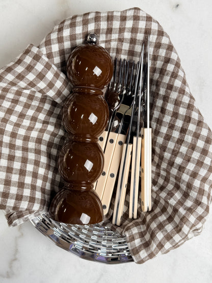 Strofinaccio da cucina in lino francese a quadretti marroni
