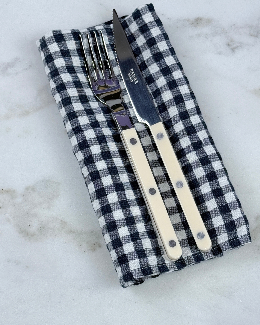 French Linen Napkins Anthracite Gingham 6-p