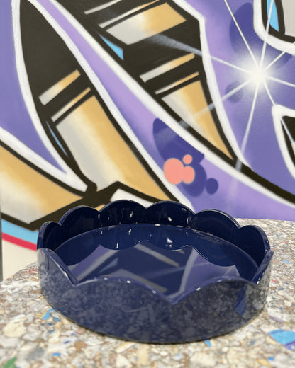 Scalloped Small Round Tray Navy