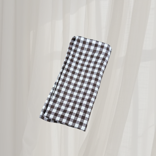Serviette en lin français à carreaux vichy marron
