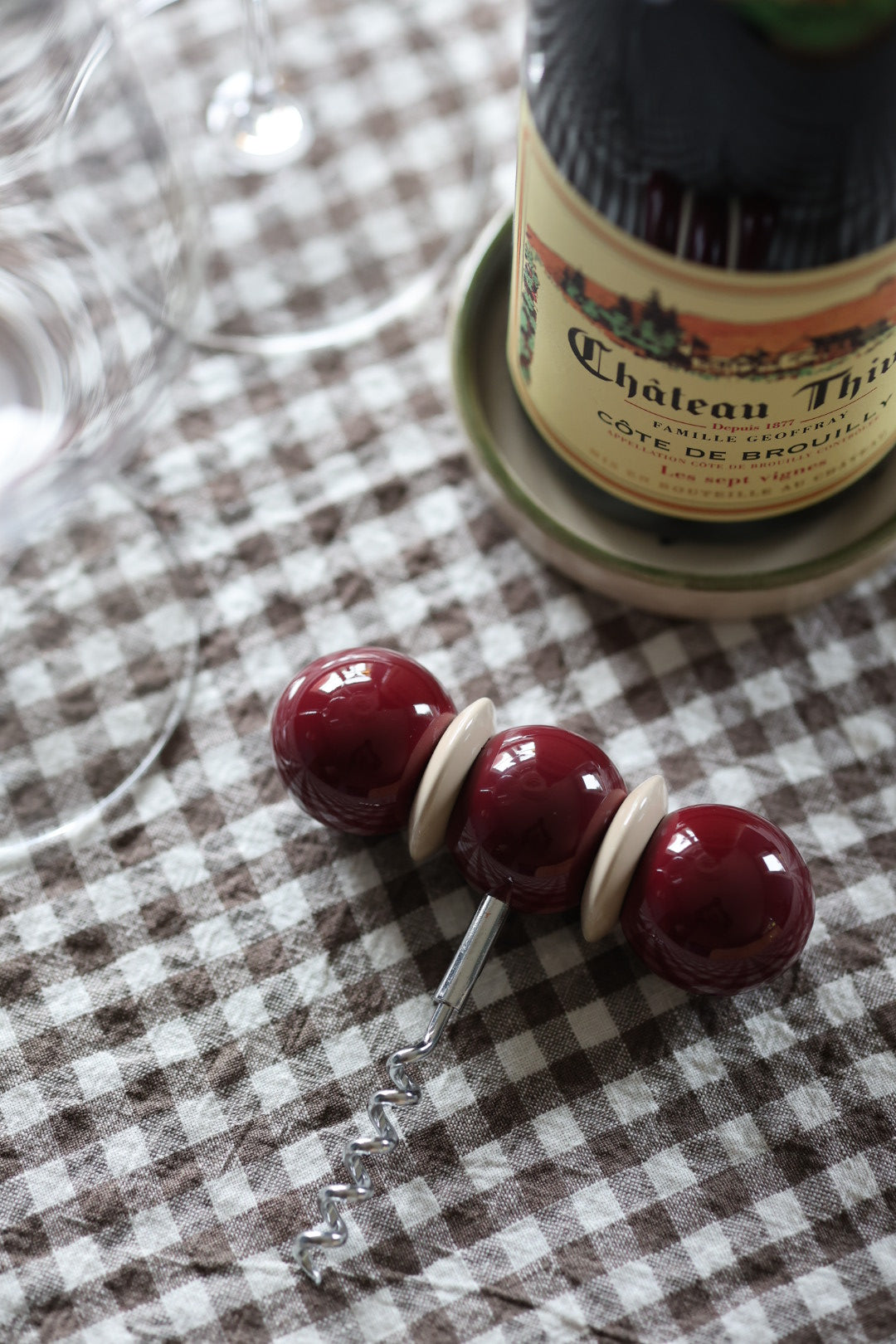 French Linen Table Cloth Brown Gingham