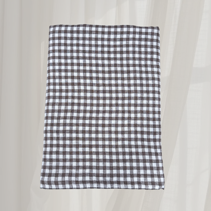 French Linen Table Cloth Brown Gingham
