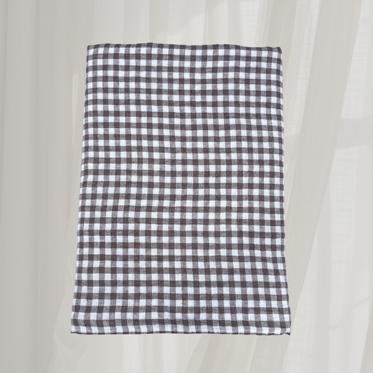 French Linen Table Cloth Brown Gingham