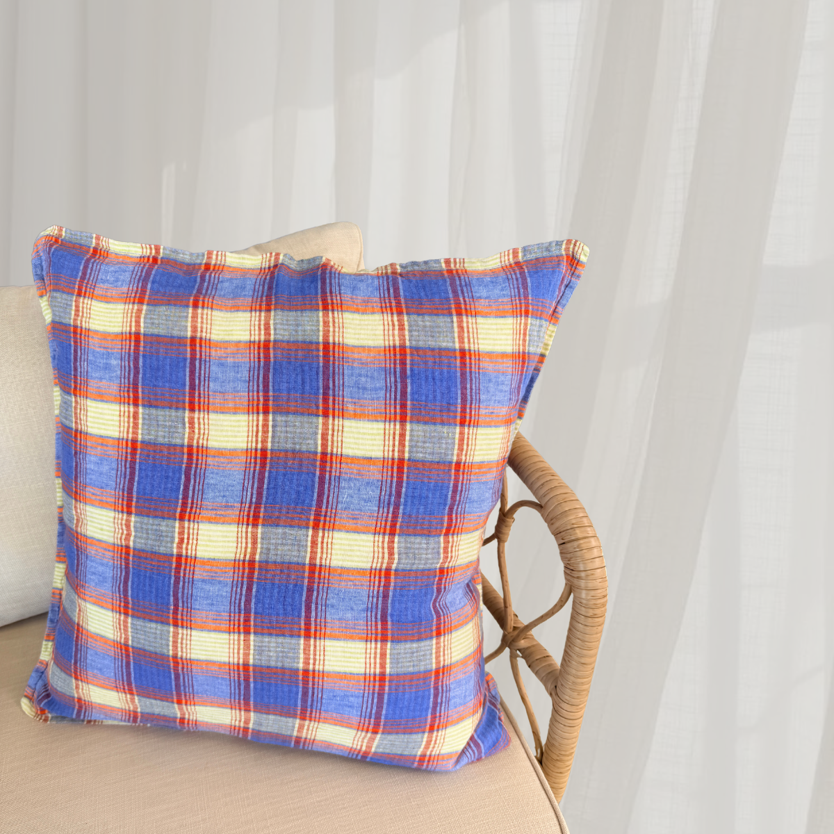 French Cushion Cover Summer Plaid