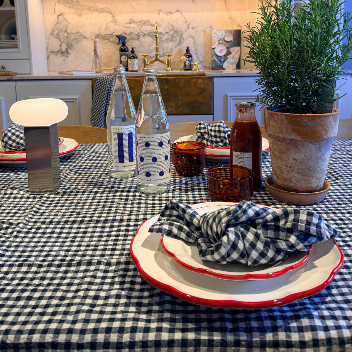 French Linen Table Cloth Anthracite Gingham
