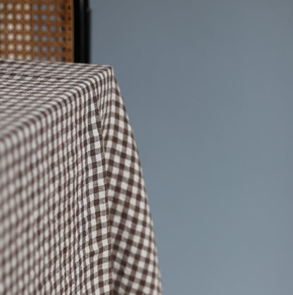 French Linen Table Cloth Brown Gingham