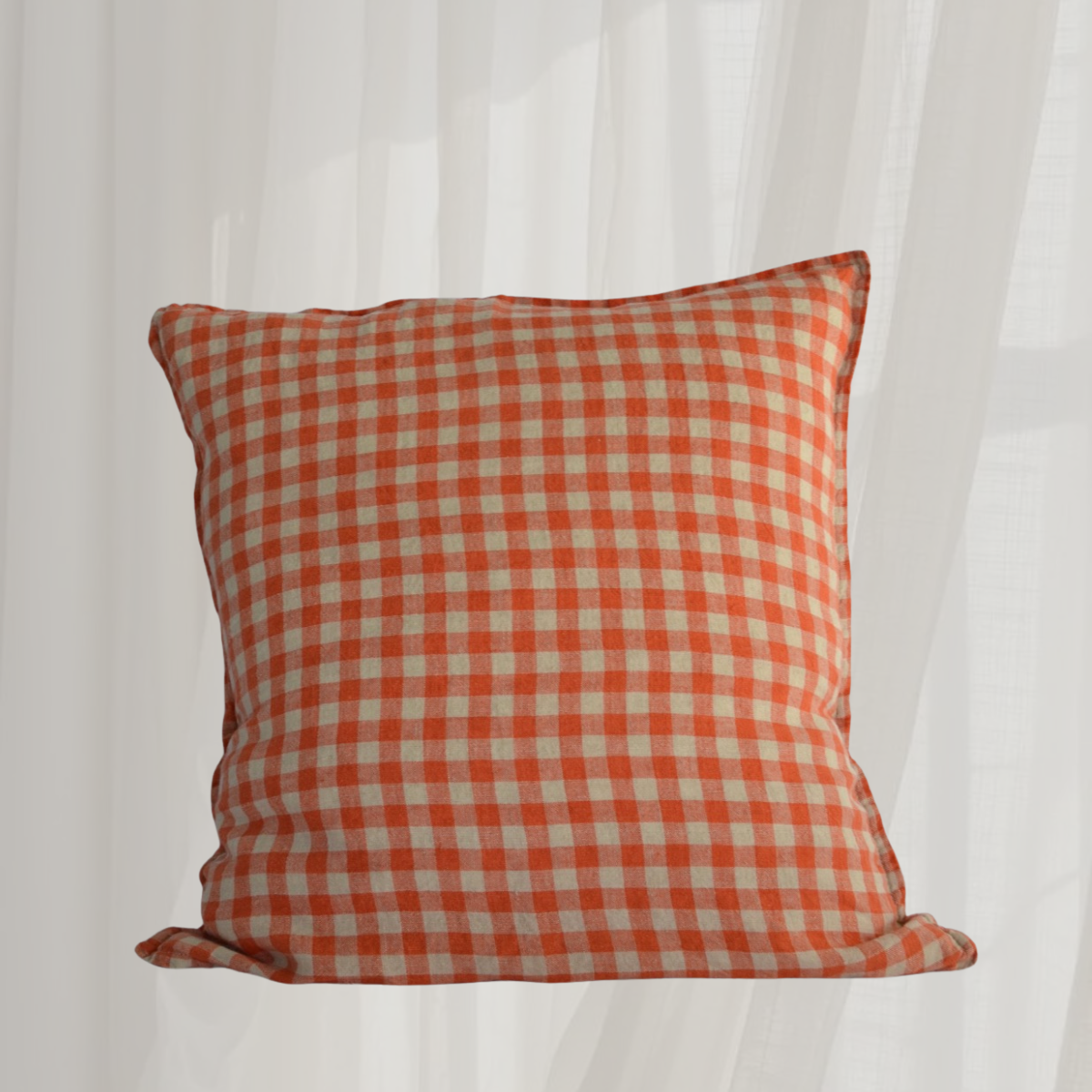 French Cushion Cover Orange Flax Gingham