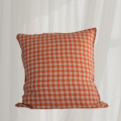 French Cushion Cover Orange Flax Gingham