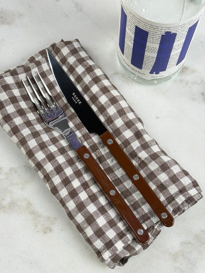 French Linen Napkin Brown Gingham