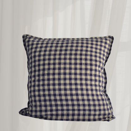 French Cushion Cover Flax Navy Gingham