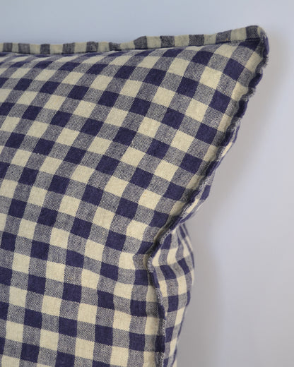 French Cushion Cover Flax Navy Gingham