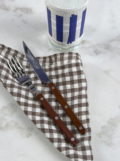 French Linen Napkin Brown Gingham