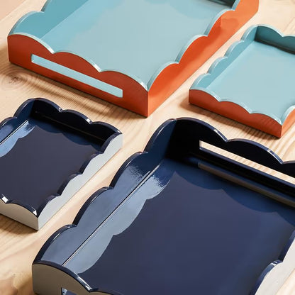 Scalloped Tray Medium Orange & Chambray