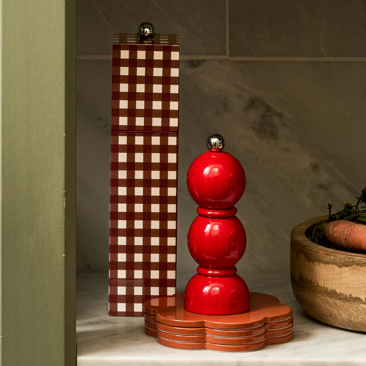 Burgundy Gingham Salt & Pepper Mill