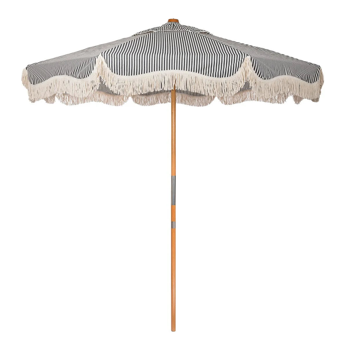Market Fringed Umbrella Navy Blue Stripe