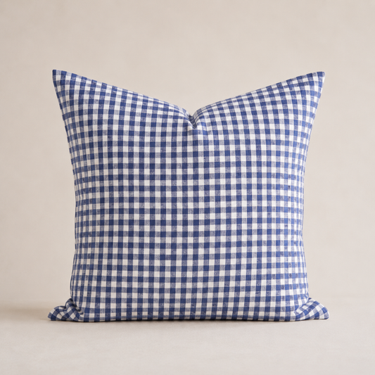 French Cushion Cover Blue Gingham