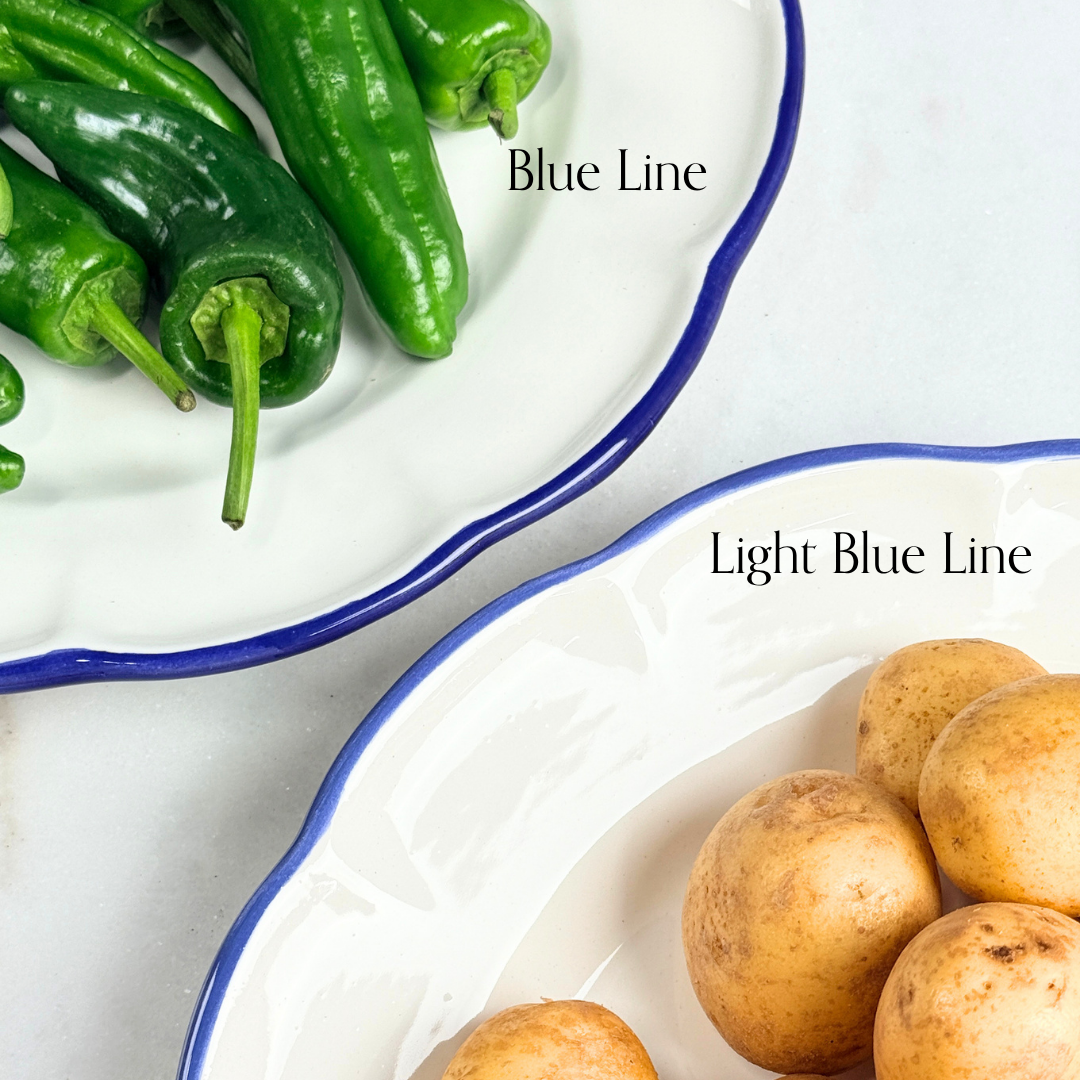 Oval Tray Light Blue Line